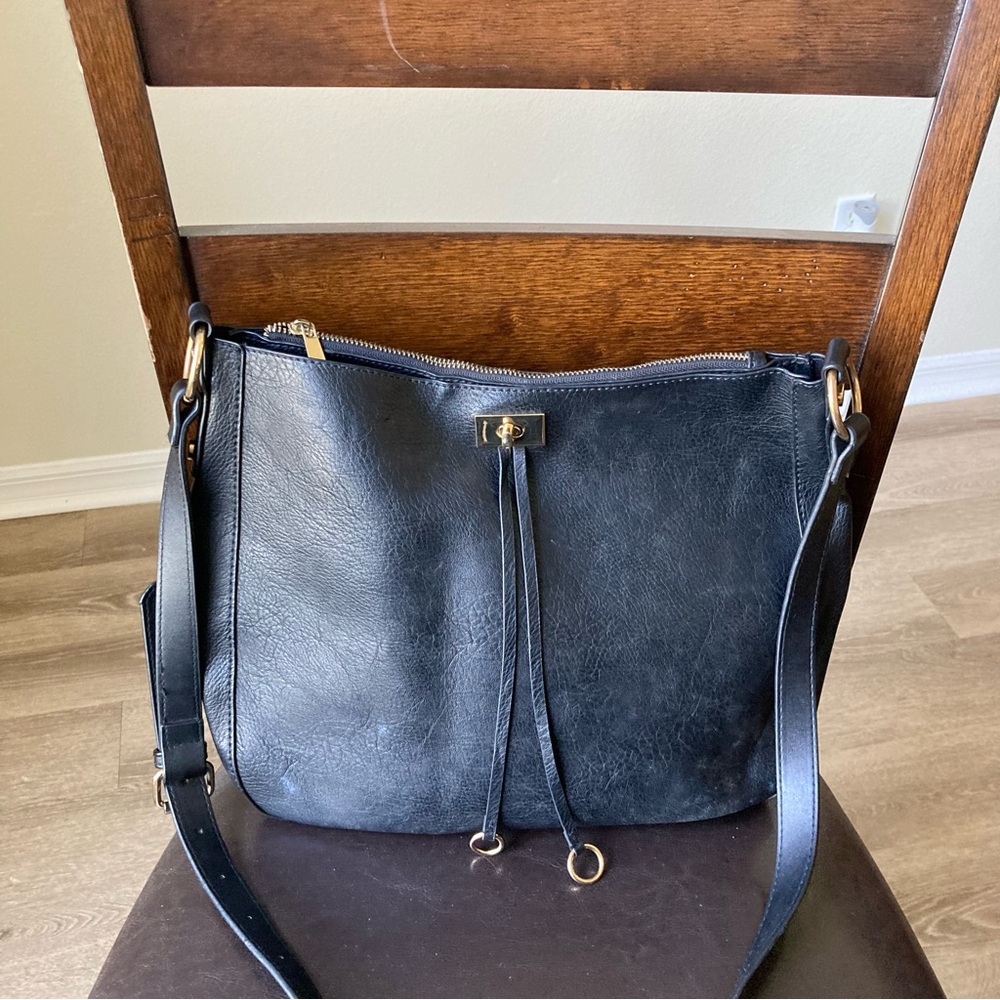 Vegan Black Faux Leather Crossbody Bag